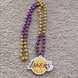 Los Angeles Lakers LA Medallion Logo Mardi Gras Beaded Necklace Purple Yellow